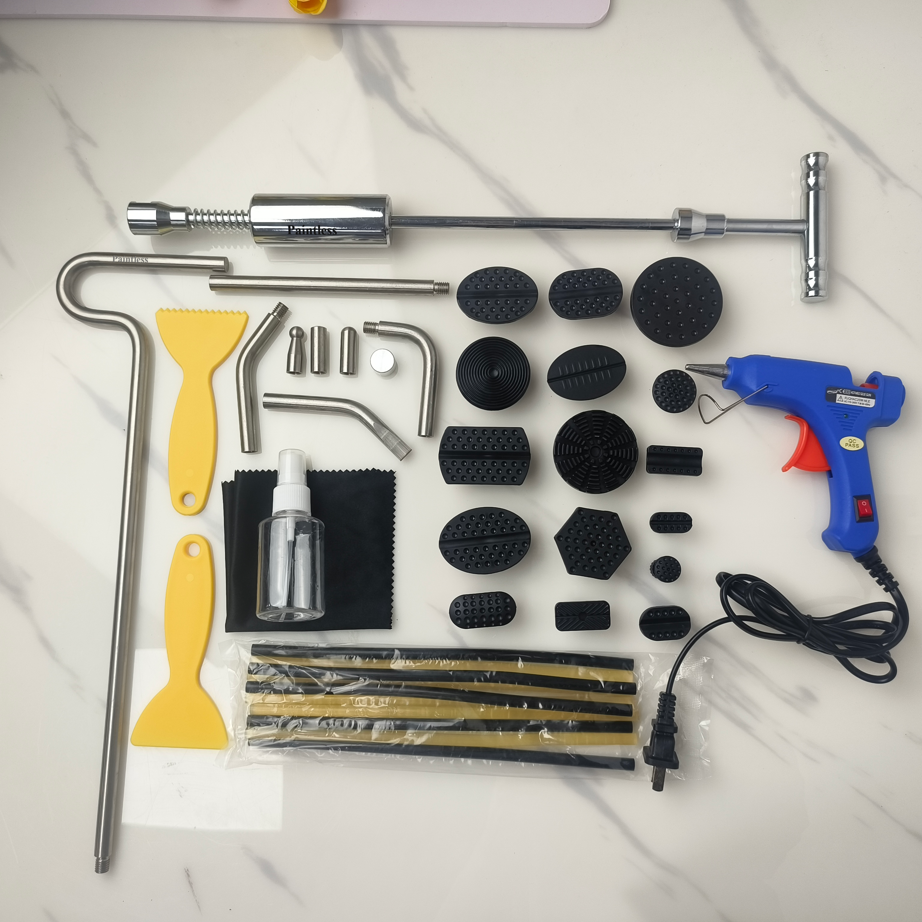 Paintless 42Pcs Car Dent Puller – Auto Body Dent Repair Tool, Dent Repair kit with Slide Hammer T bar Dent Puller and Crowbar for Car Body Hail Dent Removal Dent Remover Automobile Body Repair